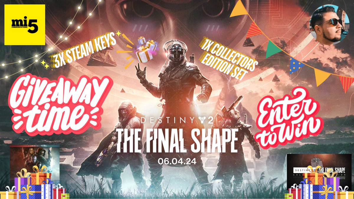 Come celebrate the launch of Destiny 2: The Final Shape with my week of giveaways~! ✨🎁

For the next 3 days, we will be doing a giveaway 🔥 EACH DAY 🔥 for an Annual Pass + DLC copy of Destiny 2: The Final Shape!

twitch.tv/kinagi_

To join, make sure to ➡️ 🧵
