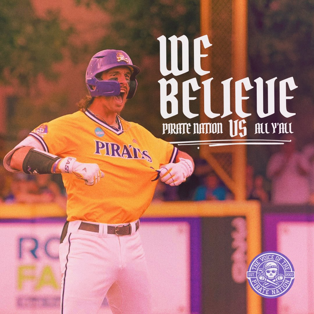 PR927FM's tweet photo. 🏴‍☠️⚾️ #WeBelieve
ECU vs Evansville for a spot in the Super Regionals, high noon, Clark-LeClair Stadium. https://t.co/UMsiR5SR1w