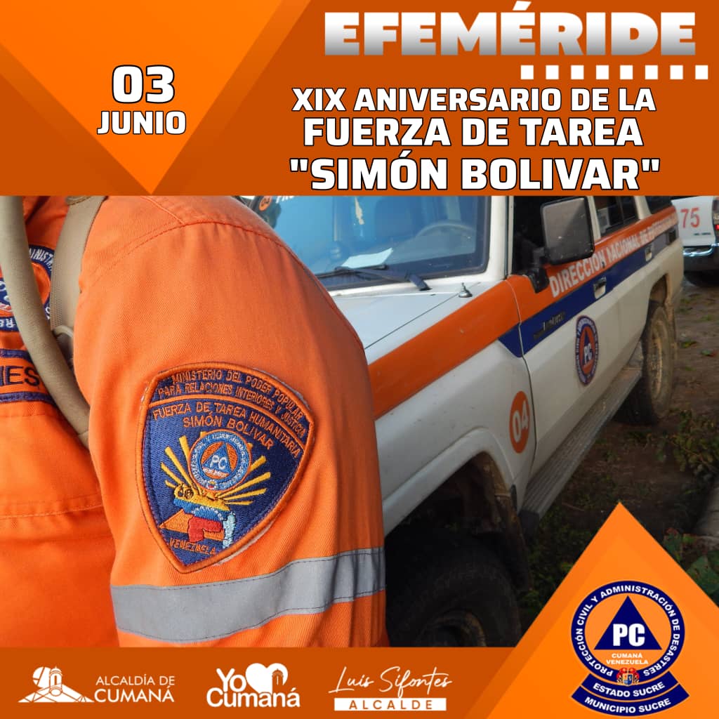 YO❤️CUMANÁ
#03Jun| Efeméride 🧡

La Fuerza de Tarea Humanitaria Simón Bolivar nace con el objetivo de ayudar a países hermanos en situaciones de desastres, fundada por el presidente Hugo Chávez, llena de logros e integrada por un equipo que no dudara en brindar apoyo.