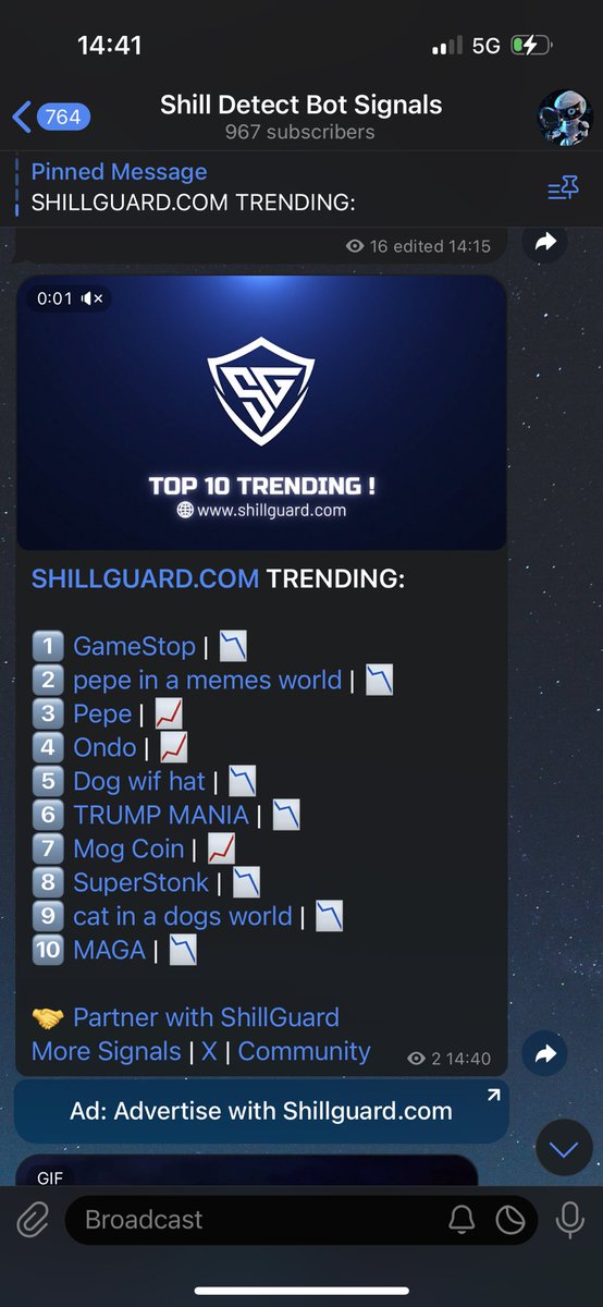 <a href="/Gmecoinsol/">GMEonSol 🎮</a> is number 1 in the top 10 trending on ShillGuard.com and <a href="/ShillDetectBot/">Shill Detect Bot</a>!

$GME saw over 240% growth today with a volume of 80 million.

Stay ahead of the next 100x gem by visiting ShillGuard.com or adding <a href="/ShillDetectBot/">Shill Detect Bot</a> to your Telegram channel!
