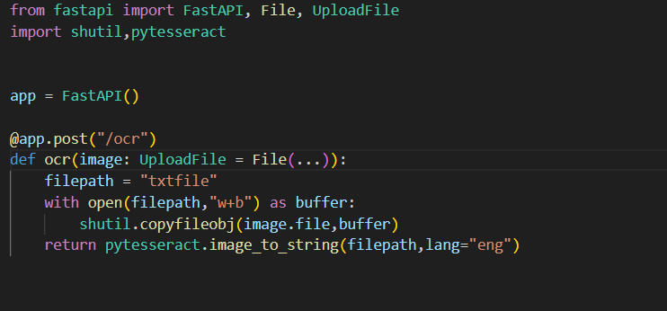 chetan_sonigra's tweet photo. #100daysofcodepython
π Day 37: Exploring Advanced Features of FastAPI
1. Use of Templates, Async Await, Middleware, Background Task, and WebSocket
2. Dependencies and Different Types
3. OCR Functionality with Pytesseract Library
#FastAPI #Python #OCR #Pytesseract #WebSocket https://t.co/pqJMwWfgFn