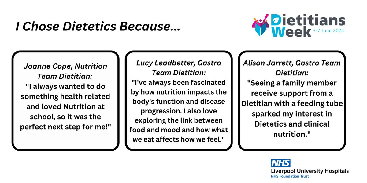 LUHFTdietitians's tweet photo. 🎉Happy Dietitian week! 🎉
We asked our team why they chose dietetics. Here are a couple of their inspiring answers:
#Dietitianweek #DW2024 https://t.co/Eib87yZ0CX