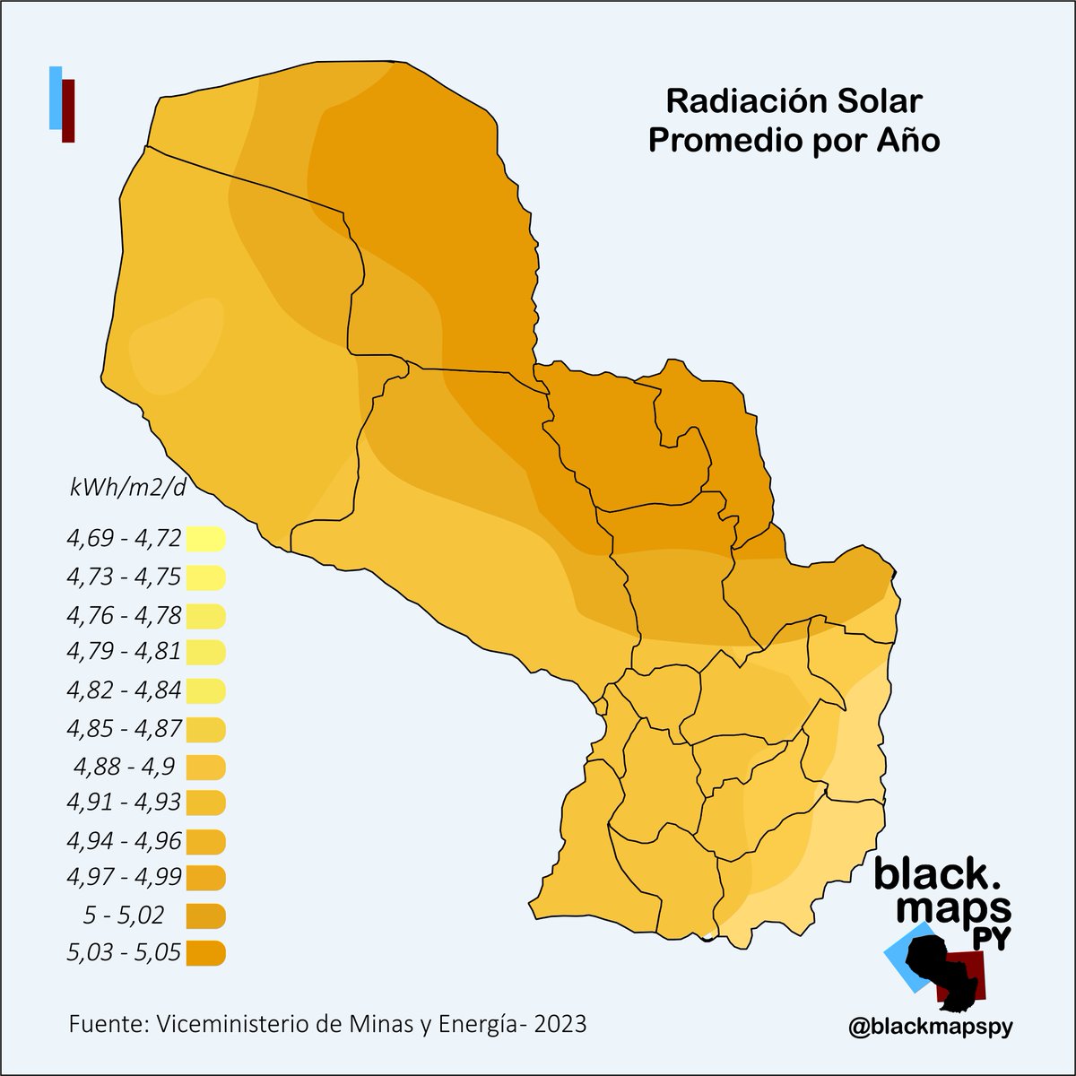 blackmapspy's tweet image. Radiación solar promedio por año