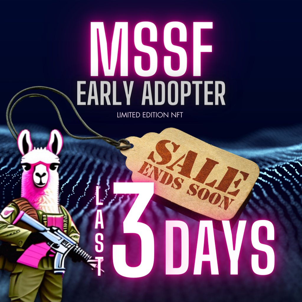 Masoeurs's tweet photo. Last 3 days left in early adopters sale. Grab this NFT if you life time rewards from MSSF Blockchain.
https://t.co/OvlyEeRFtp
#nftarti̇st #blockchain
#EarlyAccess #NFTProjects https://t.co/6i3N5y9Xer