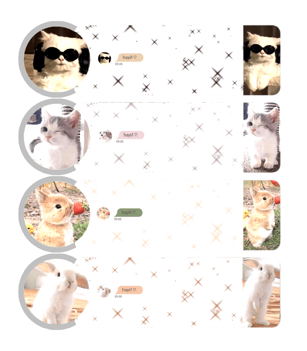 help rt? thank youu 😺

hAloO! vy bawa layout ready stock kucing kelinci 2.OOO/ea include ava png ^^ payment bisa all-ewallet (QRIS +500p) jajan bisa langsung DM vy yaa! 💥

#zonauang