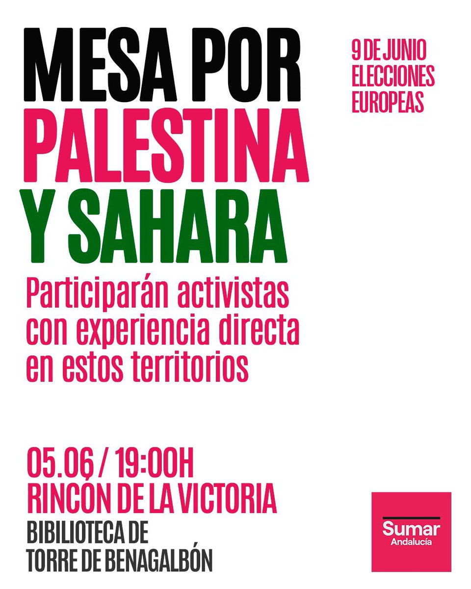 IURinconV's tweet photo. Este miércoles reflexionamos respecto a estos conflictos junto a distintas compañeras de partido y otras asociaciones y movimientos que nos contarán su experiencia.

📆 Miércoles 5 de junio
🕖 19:00h
📍 Biblioteca Municipal Manuel Alcántara, Torre de Benagalbón

Os esperamos ✊🏻🔻 https://t.co/p5c2eZNAhi