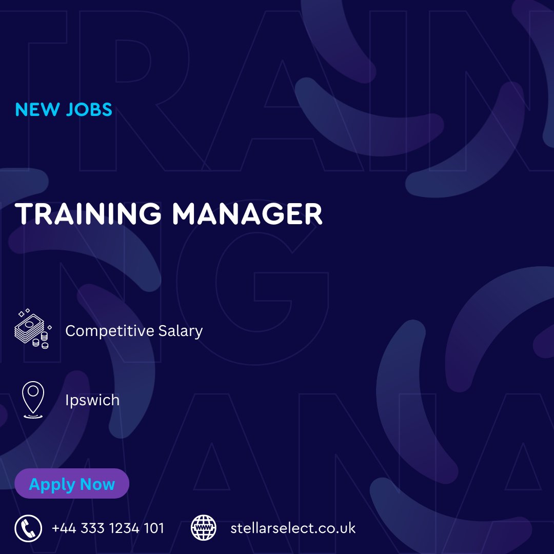StellarSelect's tweet image. 🔹 Role: #TrainingManager
🔹 Location: #Ipswich
🔹 Type: #Permanent

If you have a passion for developing talent and driving performance through effective training programs, this could be the perfect role for you! 🚀

Apply - vist.ly/38nuj

#Recruitment #StellarJobs