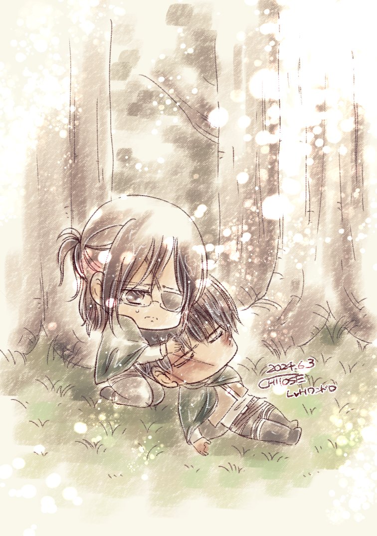 リヴァハン「#リヴァハン版深夜の真剣お絵描き60分1本勝負『木漏れ日』 遅刻参加 」|チトセ🍀原稿、とらのあな通販中🐯のイラスト