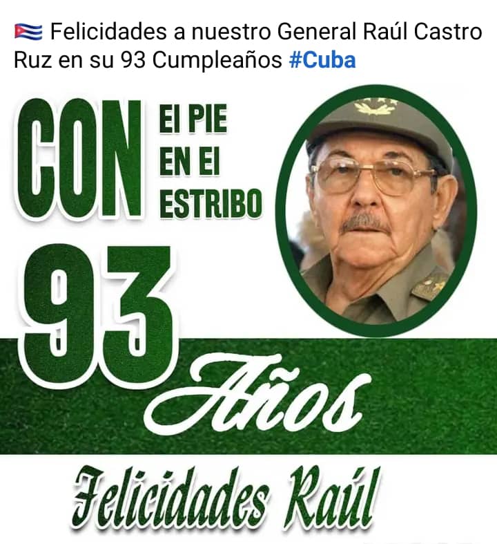 Feliz cumpleaños a nuestro General <a href="/RaulCastro_Ruz/">Raul Castro Ruz</a> de parte de los trabajadores #azucareros en su 93 aniversario de nacimiento.
<a href="/GAzcuba/">Grupo Azucarero AZCUBA🇨🇺</a>  #Cuba #Azucareros