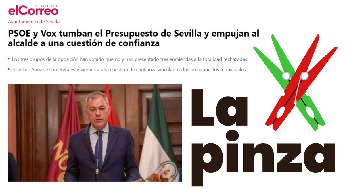 El PSOE quiere paralizar Sevilla, y lo está consiguiendo con la ayuda de Vox. 🔴🤝🏽🟢 Ahora son socios. Y quien lo sufre, son los sevillanos. #LaPinza