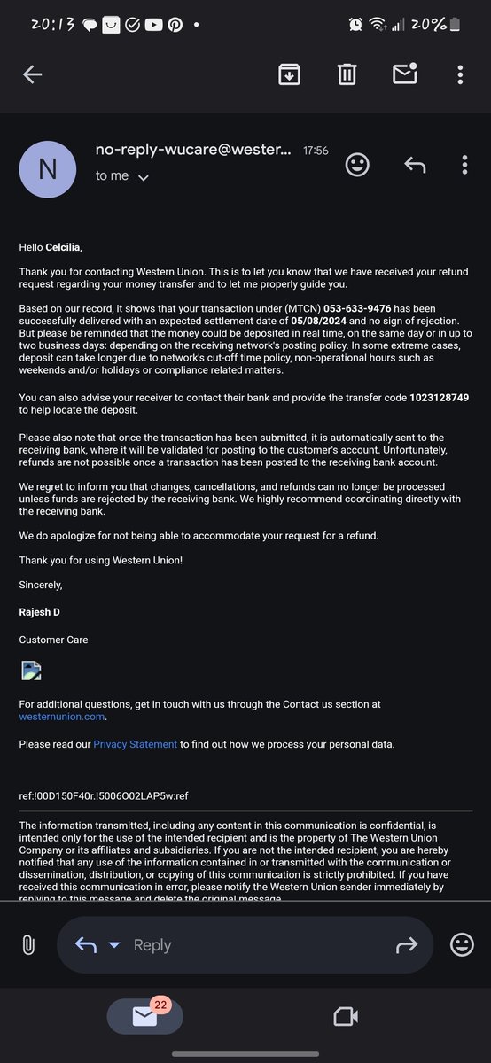 Nubyaqn's tweet image. @WesternUnion 
"I was led to believe that emailing customerservice@westernunion.com would get results, but all I receive are AI-generated responses."
#ServiceNightmare