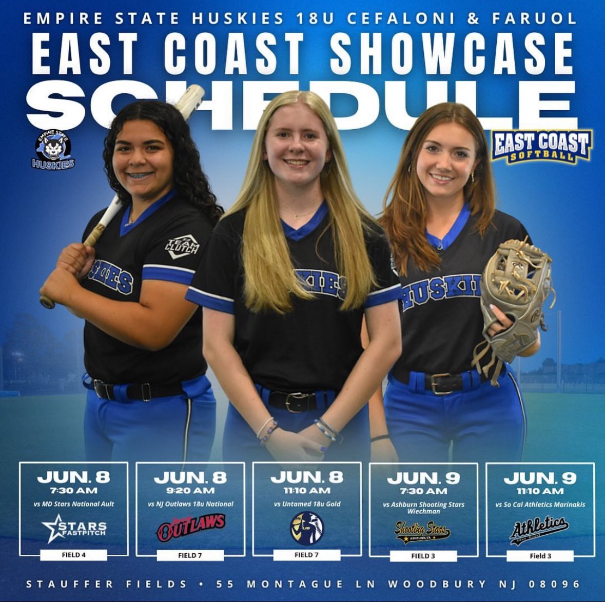 Here is my schedule for the weekend at East Coast Showcase! <a href="/HuskiesCefaloni/">Empire State Huskies 18U Cefaloni</a> <a href="/EStateHuskies/">Empire State Huskies</a>