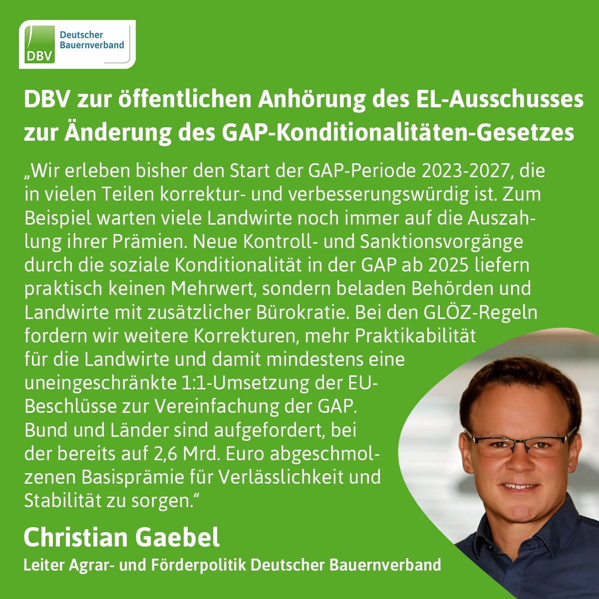 Bauern_Verband's tweet photo. Zur öff. Anhörung des Ernährungs- und Landwirtschaftsausschusses @Bundestag erklärte heute C. Gaebel für den DBV, wo die aktuellen Herausforderungen in der #GAP-Förderung liegen und welche Stellschrauben zur Vereinfachung der GAP gedreht werden müssen. https://t.co/YfCxkrftja https://t.co/XKfdWA15QJ
