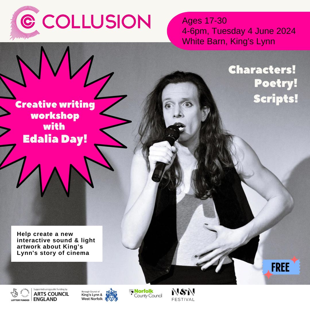 Collusion (@in_collusion) on Twitter photo TOMORROW in #kingslynn: ✍️ don't miss this creative writing workshop with talented spoken word artist, <a href="/edaliaday/">Edalia Day</a>!
4-6.30, Tuesday 4 June 2024
Be sure to sign up via this link: docs.google.com/forms/d/e/1FAI… TOMORROW in #kingslynn: ✍️ don't miss this creative writing workshop with talented spoken word artist, <a href="/edaliaday/">Edalia Day</a>!
4-6.30, Tuesday 4 June 2024
Be sure to sign up via this link: docs.google.com/forms/d/e/1FAI…