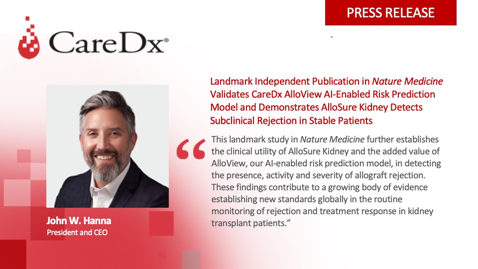 Announcing the publication in Nature Medicine of findings from the largest, real-world study of its kind in kidney transplantation. Congrats to <a href="/ParisTxGroup/">Paris Transplant Group</a>, <a href="/AlexandreLoupy/">Alexandre Loupy</a> and all the researchers involved!  Go here to learn more caredx.link/4aHd04R #ATC2024Philly #CareDx