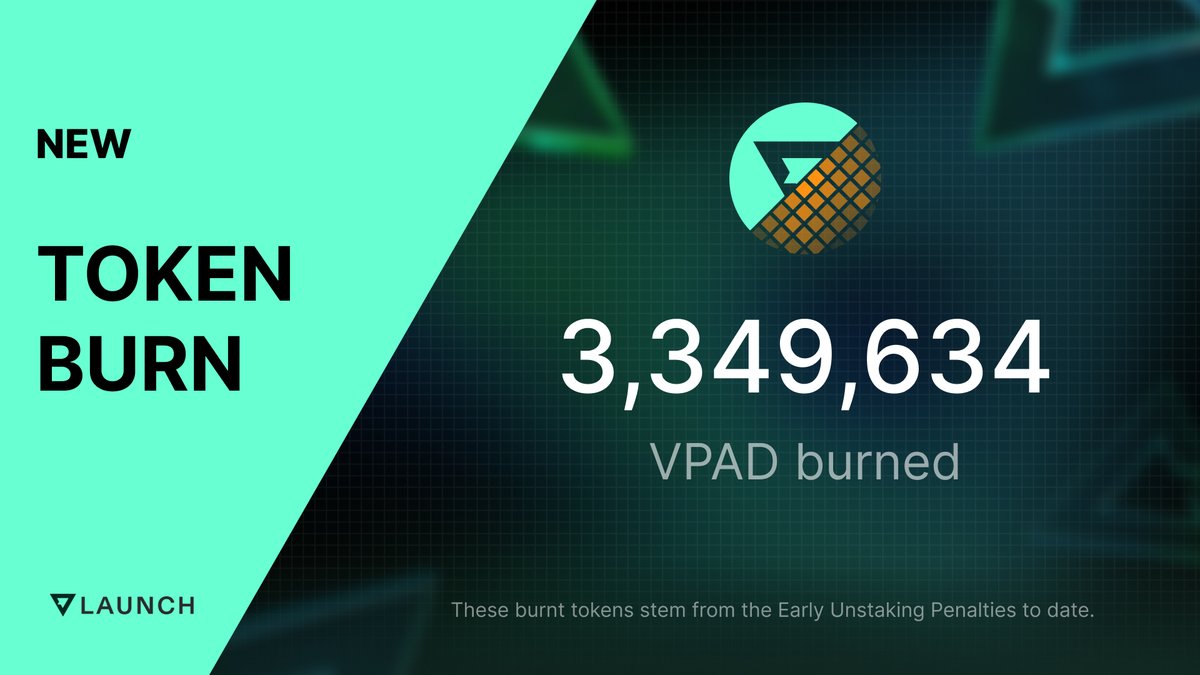 TOKEN BURN ANNOUNCEMENT♨️

3,349,634 $VPAD Tokens are now history #VARRIORS!

These burnt tokens stem from the Early Unstaking Penalties to date!

TXN Details 👇