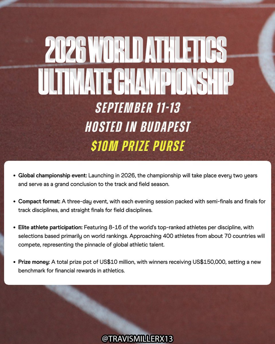 Starting in 2026, the track and field season will now end every two years with a new finale.

🌎World Athletics Ultimate Championship🚨