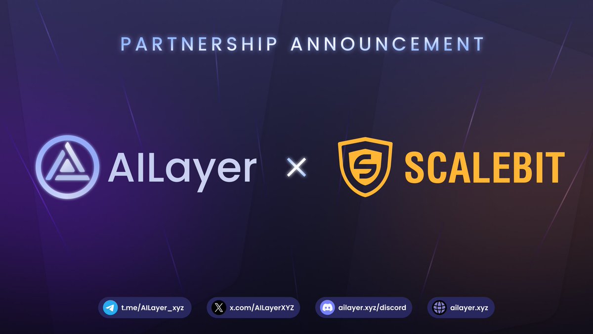 AILayerEco's tweet photo. 🚀@AILayerXYZ is thrilled to announce our partnership with @scalebit_ ! 🌟
🔍 ScaleBit, a sub-brand of BitsLab, is a blockchain security team specializing in audits for Bitcoin Layer 2, Zero-Knowledge proofs, and blockchain interoperability.
✨ This partnership will invigorate the AILayer ecosystem. Moreover, we are excited to announce that all AILayer ecosystem projects can now become ScaleBit VIP users, enjoying top-priority audit services and exclusive discounts. 🎉
🔔 Stay tuned for more updates by turning on notifications!