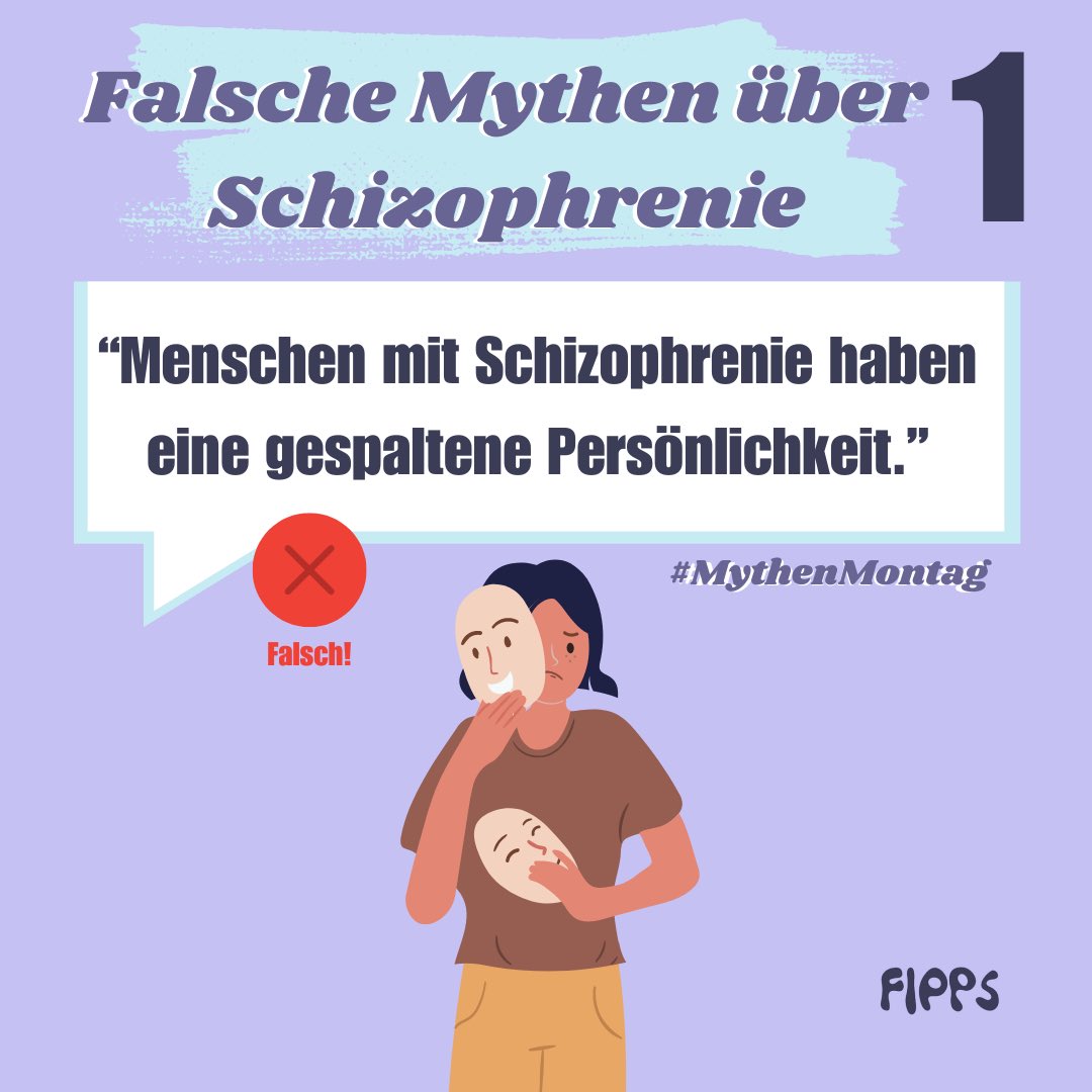 FippsFrankfurt's tweet photo. FIPPS ist eine Aufklärung über #Schizophrenie-Mythen wichtig, um Stigmatisierung zu bekämpfen und Verständnis zu fördern. 🩶 Aus diesem Grund starten wir ab heute unsere neue Reihe #MythenMontag, in der wir jeden Montag ein weiteres Vorurteil widerlegen. #MentalHealthAwareness https://t.co/45Fm1WhNOj
