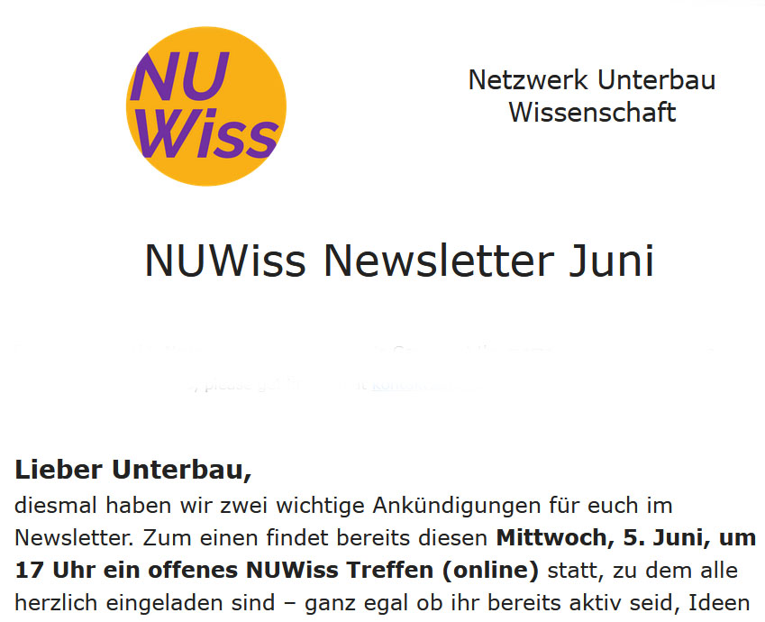 Der Juni-Newsletter von @nuwiss_at ist heute erschienen, neben Lesetipps enthält er Hinweise auf 2 wichtige Veranstaltungen: 5.6. offenes Netzwerktreffen, 6.6. Bildungsdemo, siehe nuwiss.at/?na=view&id=11
#ichbinhanna