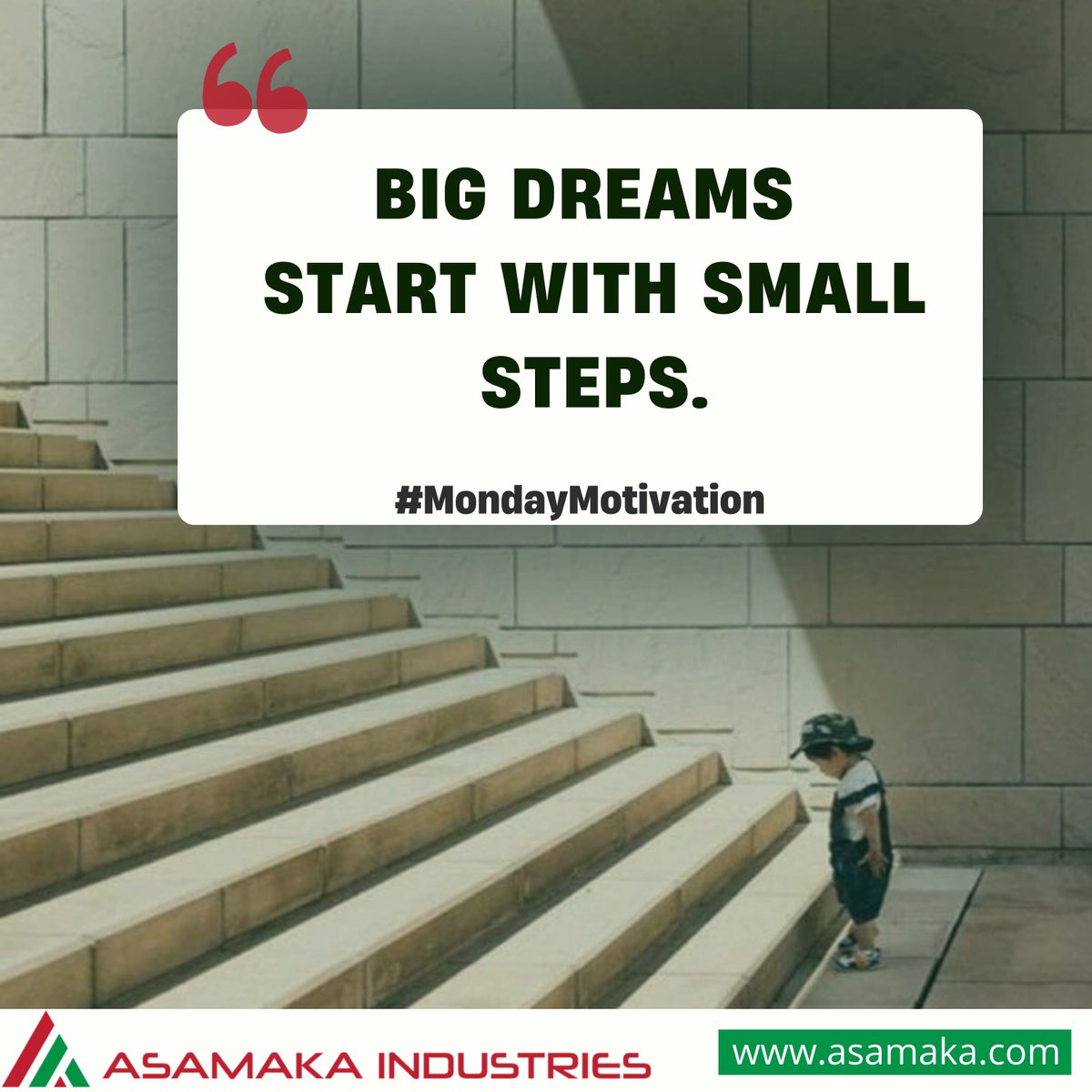 asamaka_nigeria's tweet photo. Big dreams start with small steps. Remember, each step you take brings you closer to achieving your goals β‘ #AsamakaIndustriesng #SetNewGoals https://t.co/58GzTCiYRn