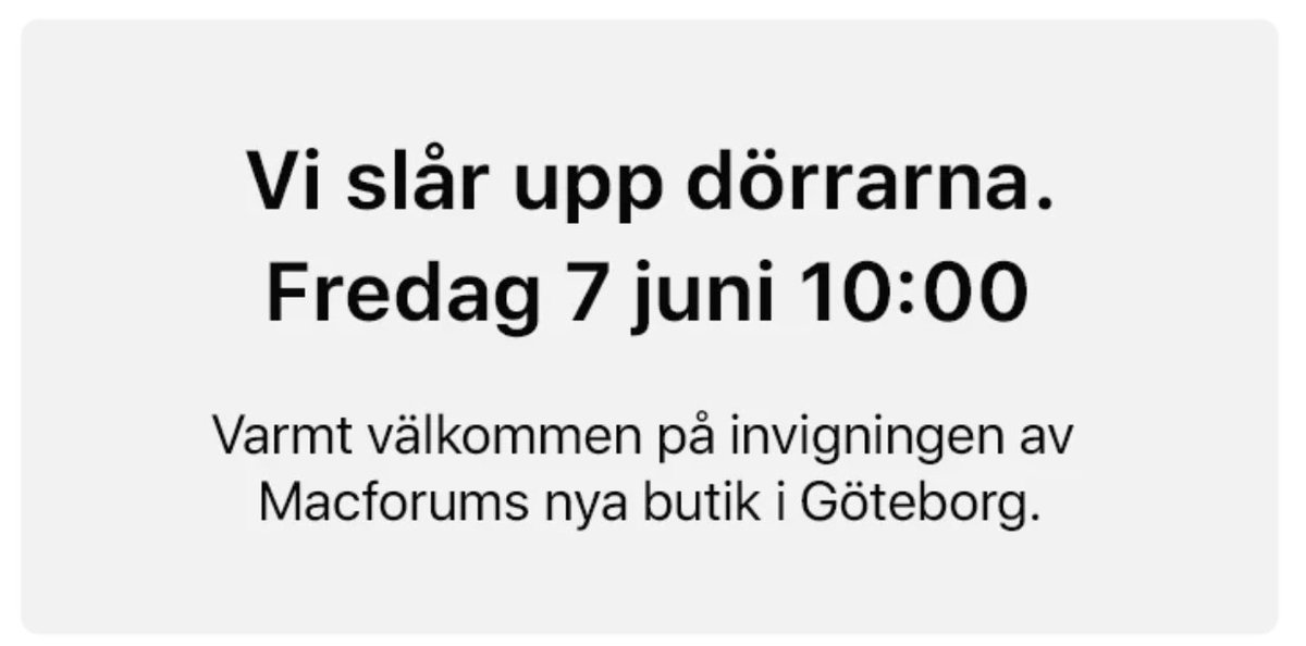 macforumab's tweet photo. Efter ombyggnad är det snart dags. Välkommen till världens största Apple Premium Partner! https://t.co/qVBnTOSMyX