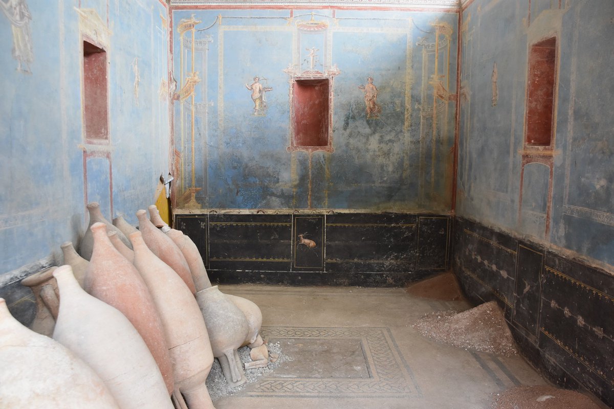 Pompei, ancora bellezze inedite: gli scavi nella Regio IX rivelano un raro sacrario con pareti dipinte di blu [VIDEO] @pompeii_sites storiearcheostorie.com/2024/06/03/pom…