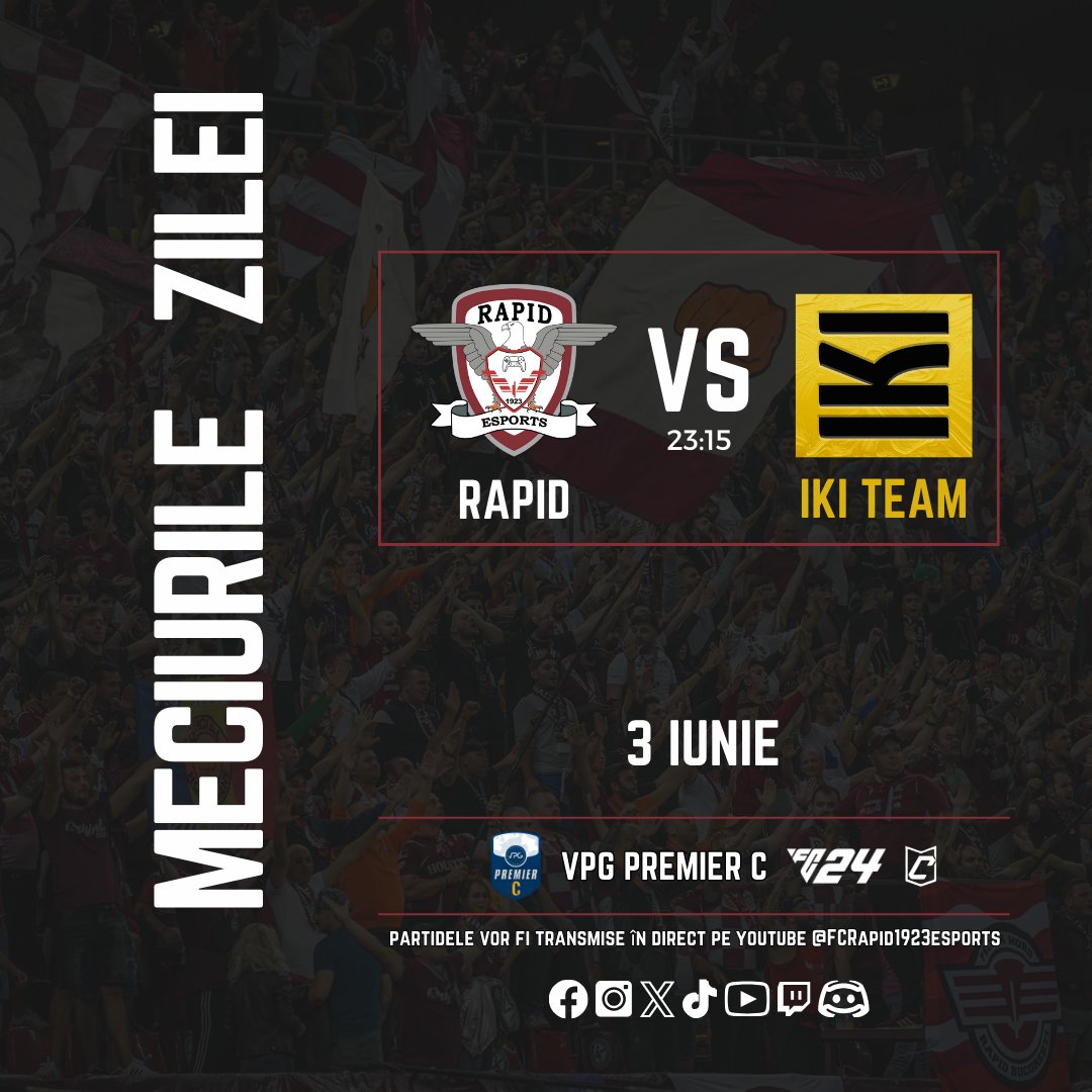 📅Monday, June 3rd, 2024

🏆<a href="/vpgbalkan/">Virtual Pro Gaming Balkan™️</a>
🆚 FK Zastava 🕑21:40 EEST
🆚 <a href="/TrollfociE/">TrollFoci-Hálószaggató eSport</a> 🕑22:00 EEST

🏆<a href="/VPGPremier/">VPG Esports Premier</a>
🆚 SZESE eSport 🕑22:25 EEST
🆚 <a href="/iOCD_eSports/">iOCD eSports</a> 🕑22:45 EEST
🆚 <a href="/IKITeam/">IKI Team</a> 🕑23:10 EEST

Watch on YouTube: Rapid eSports TV.