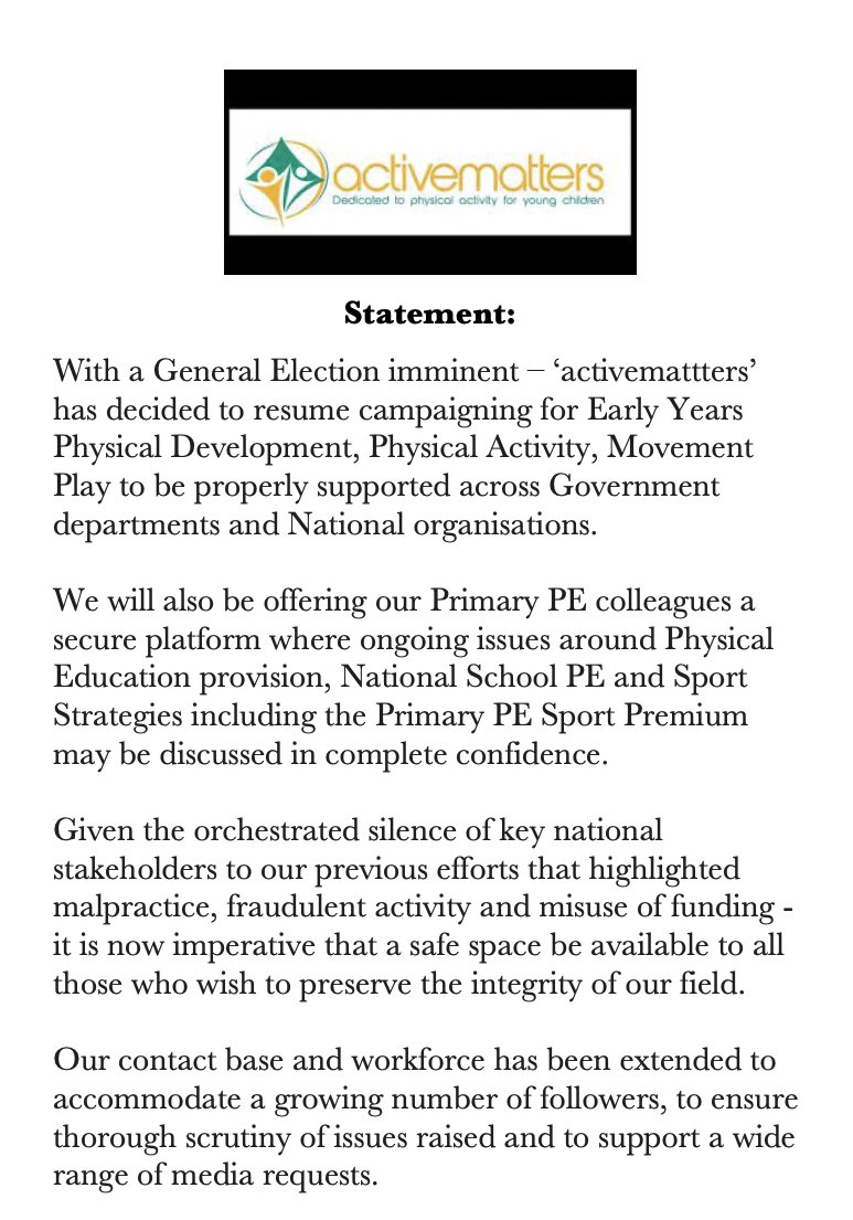 MattersActive's tweet photo. Campaigning Statement:
#EarlyYears #EYFS #PhysicalDevelopment #PhysicalActivity #MovementPlay #Education #Schools #PhysicalEducation #PrimaryPE #SportPremium #PEPremium #PrimaryPESportPremium #SchoolSportPartnerships #SchoolGamesOrganisers #NationalSchoolSportsWeek https://t.co/zlikcIFxIU