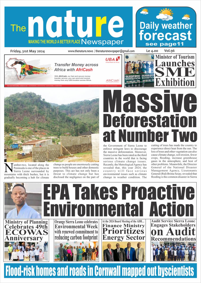 Naturenewseye's tweet image. FRONT PAGE
#europeanunion #USAmbassador #PresidentBio #vicepresidentofsierraleone #sendsierraleone #MinistryofTourism #EPA #UNDP #NDMA #FCC #MinistryofFinance #MinistryOfDefence #OFFICEOFTHEPRESIDENT #OfficeoftheMayor #BBC 
facebook.com/TheNatureNewsp…