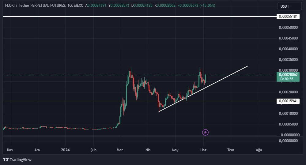#FLOKI kısa-orta vadeli hedefim 0.00055 seviyesi, desteğimiz 0.00015 

#memecoins #MemeCommunity #floki #pepe #turbo #cryptocurrency