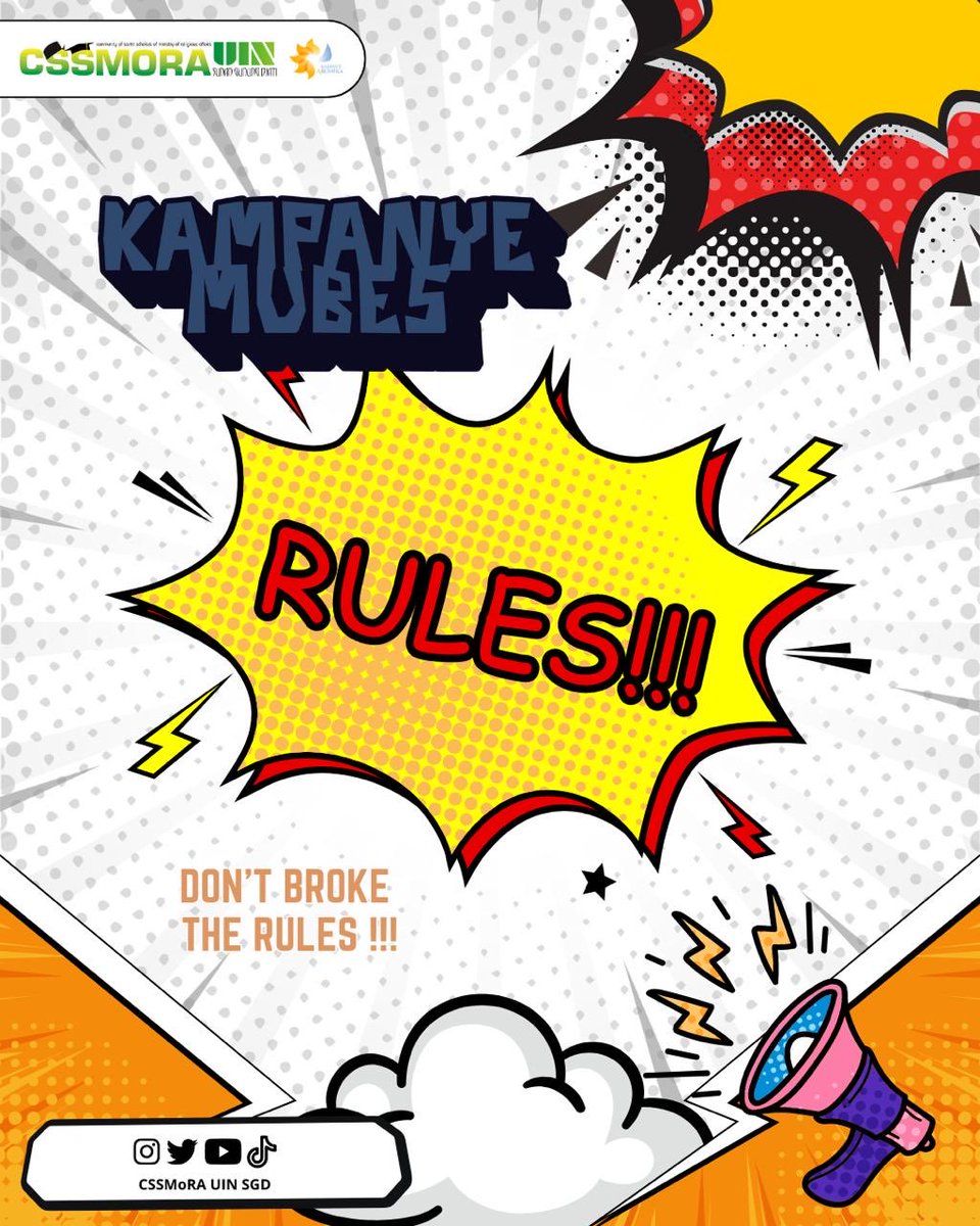 cssmoraUINSGD's tweet image. instagram.com/p/C7oQaLTvbLS/…   

Dalam rangka pemilihan Ketua Umum CSSMORA yang baru, Yuk, simak aturan kampanye yang wajib dipatuhi oleh seluruh calon

Sanksi Pelanggaran: Peringatan hingga diskualifikasi!

Sebarkan pamflet ini untuk memastikan semua anggota mengetahui dan mematuhi