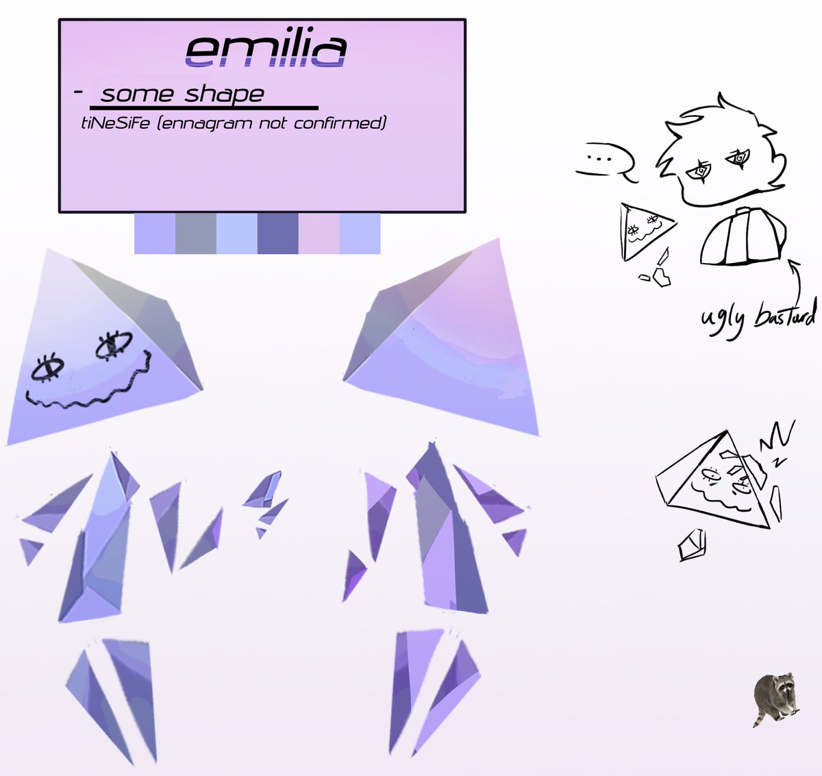 xemuu7's tweet photo. Here are my only two OCs (my babiesss 😭) 
Fun fact: The four-armed guy (nex) is one of my oldest mascots. ilh :]

Neither of them has any lore yet, but I'm considering creating one for the triangle gal soon. Not sure about Nex lol. 

(I hid smth in these images :]..)

#ocart #oc https://t.co/w1TKEKE43u