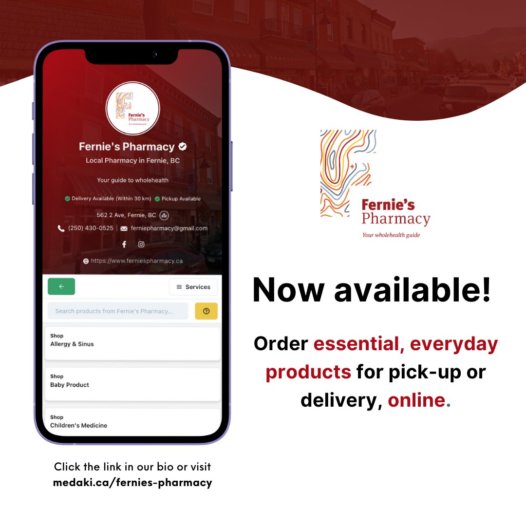 MedaKi is now in British Columbia!

Welcoming on board, Fernie's Pharmacy from Fernie, British Columbia.

Check out their store here: medaki.ca/fernies-pharma… 

#pharmacy #ecommerce #launch
