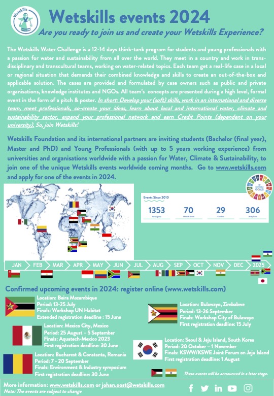 Dear network, great opportunities for partciiapnst and case owners to join one of our next Wetskills events 🇲🇿🇲🇽🇷🇴🇿🇼🇰🇷. Go to wetskills.com for more information and register online!