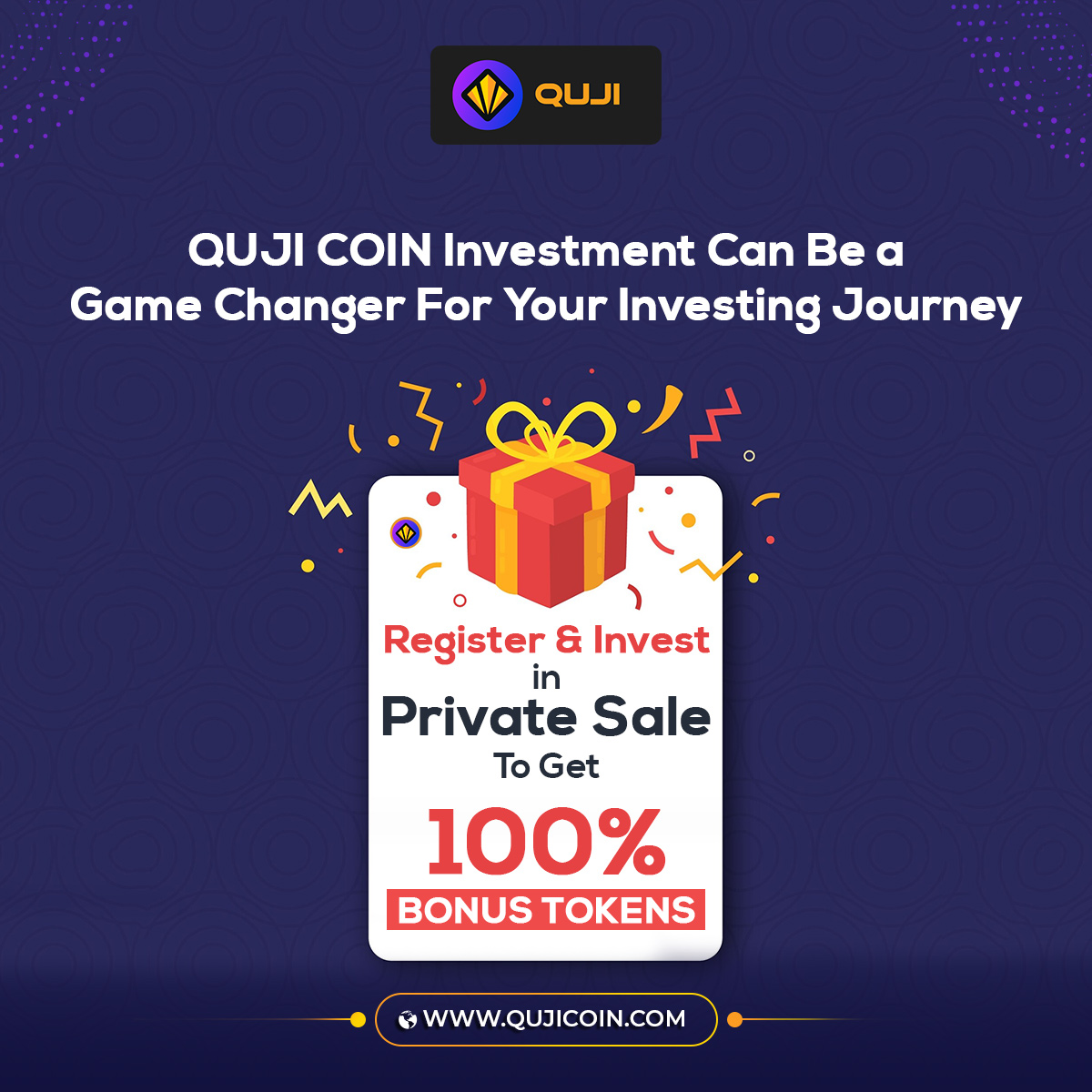 #QUJICOIN #Investment Can Be a Game Changer For Your Investing Journey 📈

✅ Register & Invest in #PrivateSale to Get 100% #BonusTokens

👉 qujicoin.com
.
.
.
.
.
#tokensale #crypto #cryptocurrency #cryptomarket #cryptoinvestors #predictionmining #cryptotrading