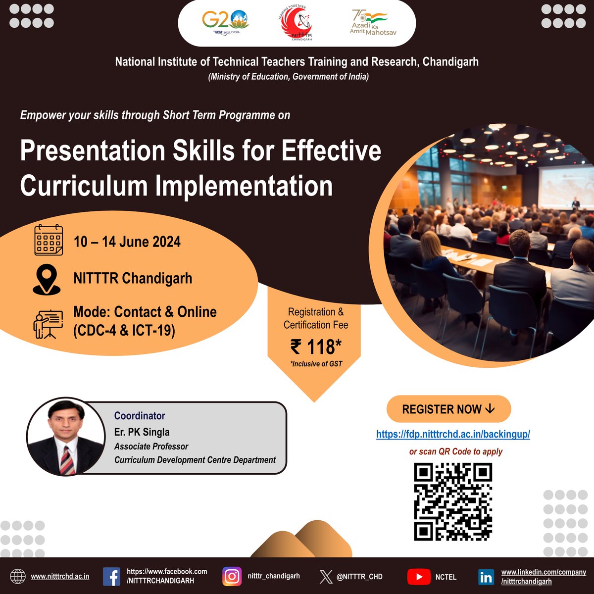 NITTTR_CHD's tweet image. Join us for a 1 Week course on Presentation Skills for Effective Curriculum Implementation to be organized by the CDC Dept. from 10-14 June&apos;24. Interested faculty &amp;amp; staff members may apply at fdp.nitttrchd.ac.in/backingup/
#nitttrchd #PresentationSkills #CurriculumImplementation