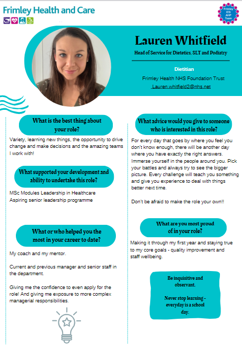 FrimleyICSAHPs (@frimleyicsahps) on Twitter photo It's Dietitians Week #DW2024 and this year's theme is 'from classroom, to clinic and beyond', so it's the perfect opportunity to share the career profile of Lauren, a dietitian and Head of Service for Dietetics, SLT and Podiatry at <a href="/FrimleyHealth/">Frimley Health NHS Foundation Trust 💙</a> 🏆🌟frimleyicsahpfaculty.padlet.org/wfirth2/frimle… It's Dietitians Week #DW2024 and this year's theme is 'from classroom, to clinic and beyond', so it's the perfect opportunity to share the career profile of Lauren, a dietitian and Head of Service for Dietetics, SLT and Podiatry at <a href="/FrimleyHealth/">Frimley Health NHS Foundation Trust 💙</a> 🏆🌟frimleyicsahpfaculty.padlet.org/wfirth2/frimle…