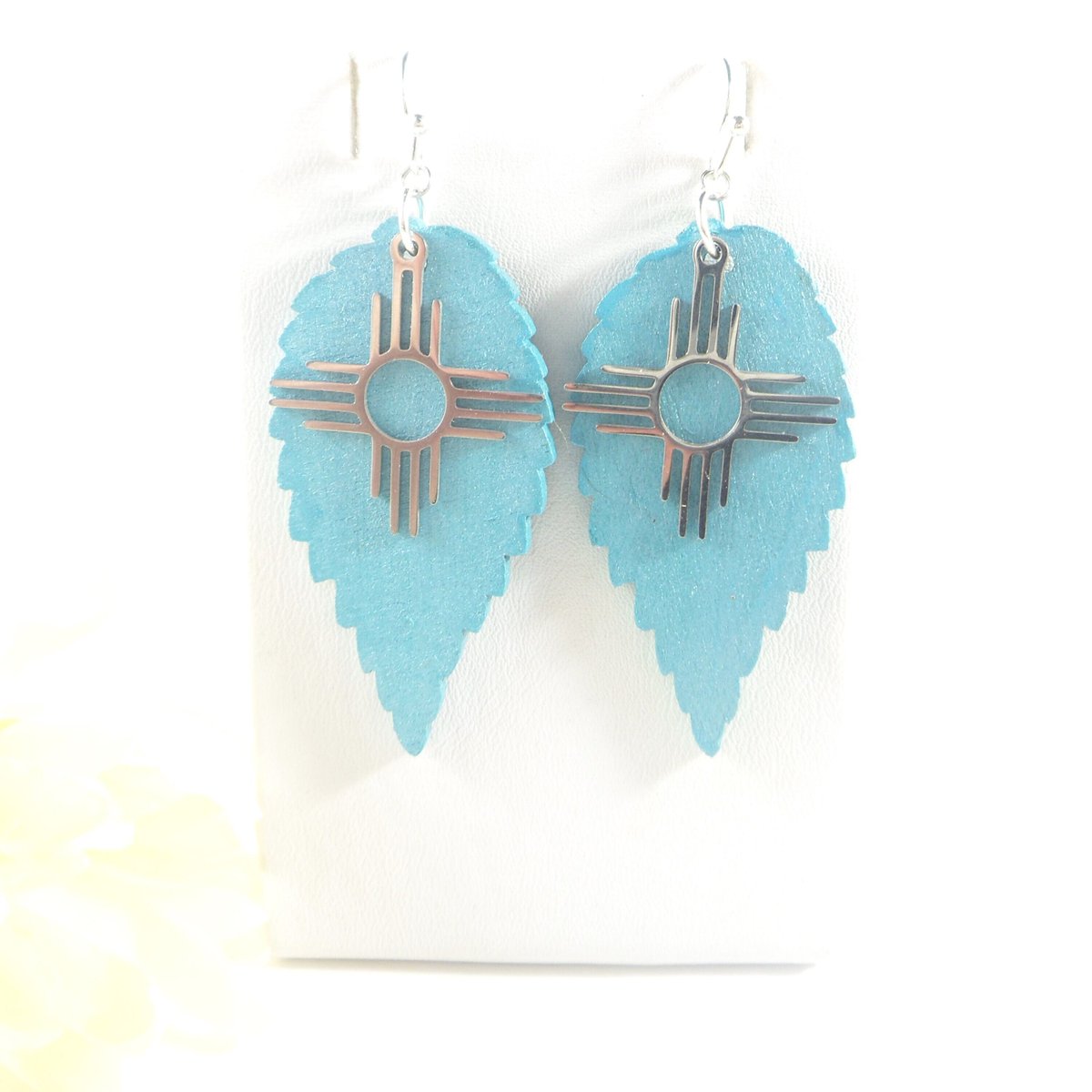 Zia Earrings Turquoise Hand Painted Silver Stainless Steel Santa Fe New Mexico Unique Southwestern Jewelry NM Zia Symbol Albuquerque Jewelry tuppu.net/f1e15f45 #EtsySeller #SantaFe #EtsyShop #NewMexico #NativeAmerican