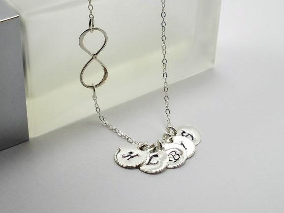 Sterling Silver Initial Necklace | Infinity Initial | Sideways | Personalized Infinity | Kids Initials, Family Initial Necklace, Mom Gift tuppu.net/5843dbfb #handmadejewelry #etsyjewelry #etsyfinds #Etsy #giftideas #etsyshop #shopsmall #giftsforher