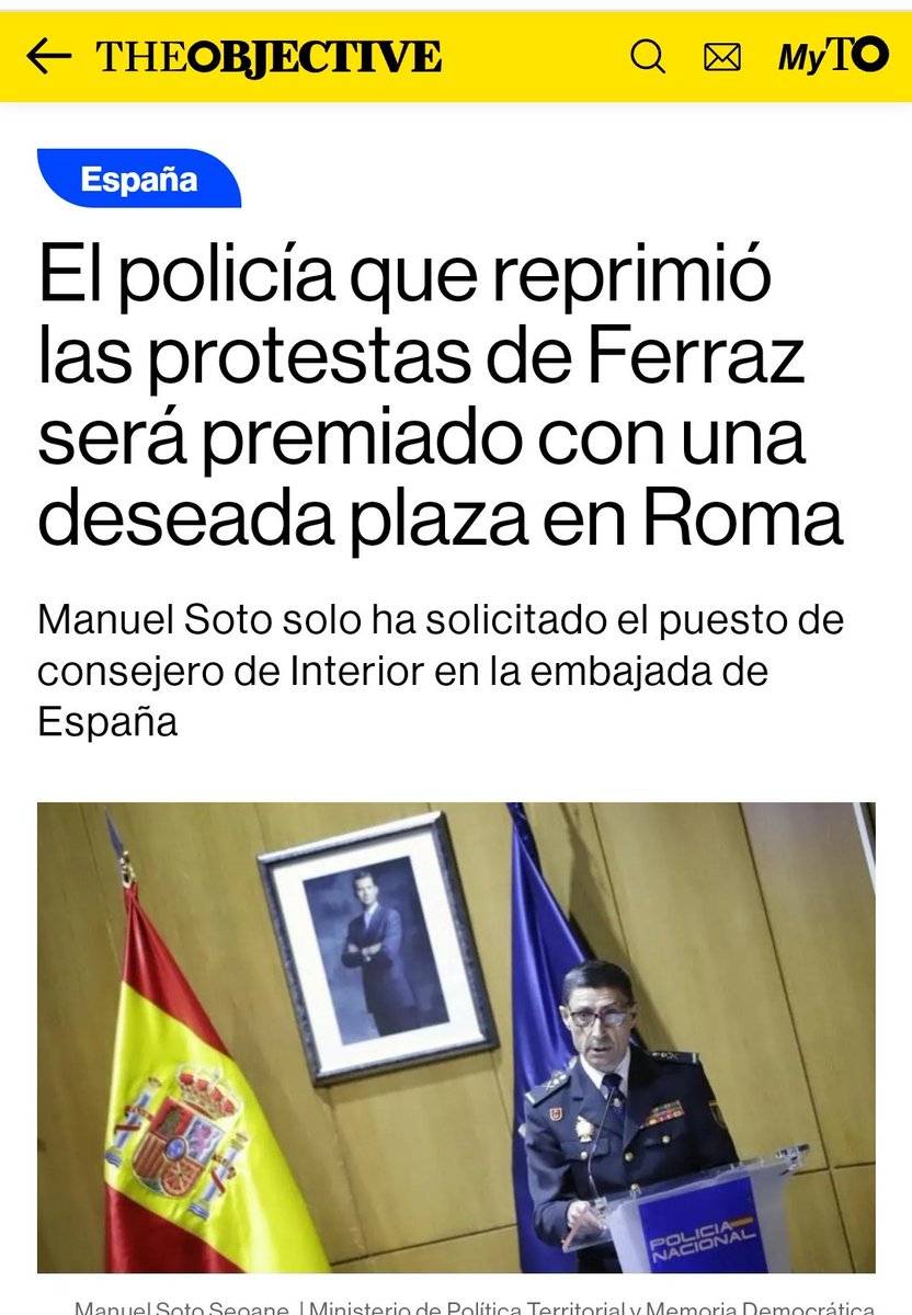 Manuel Soto, el esbirro de Marlaska que reprimió las protestas pacíficas en la sede de la banda criminal del PSOE, será premiado con la plaza de consejero de Interior en Roma