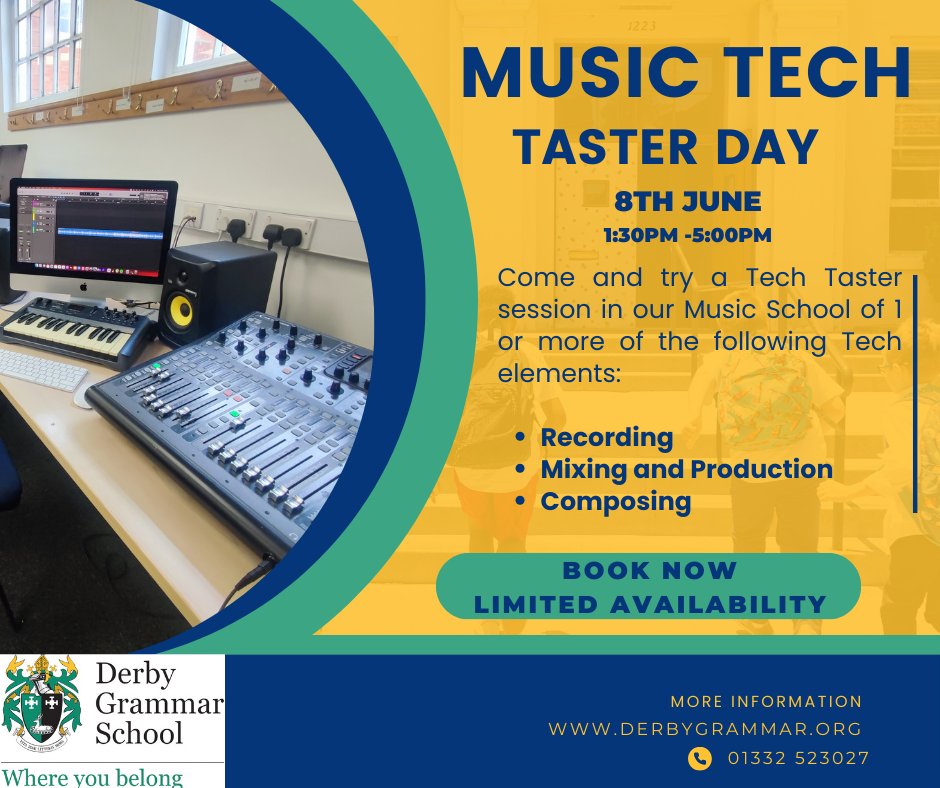 DerbyGrammar's tweet image. For more information and to book a place on 1 or more sessions, Please click below: 

docs.google.com/forms/d/1nPRg0…

#musictechnology #independentschools #derbygrammar