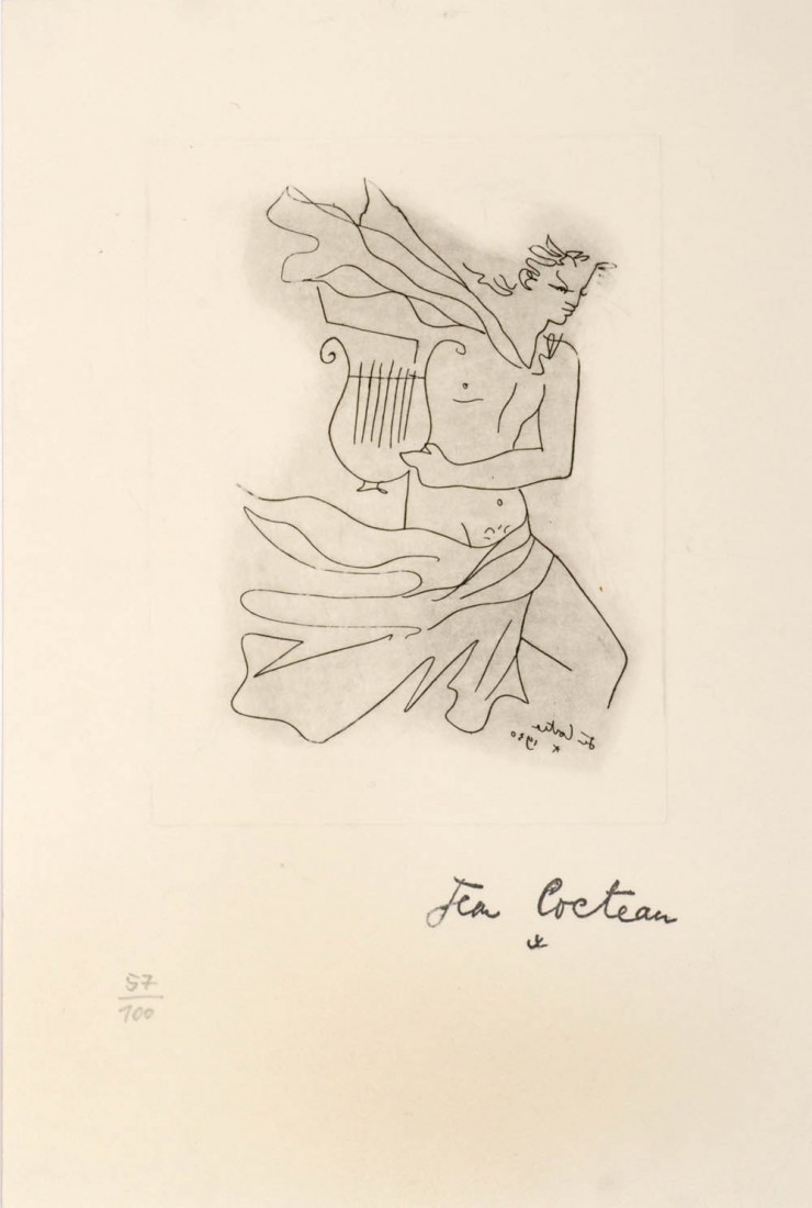 NostosLit's tweet photo. Orpheus striding with a harp, by Jean Cocteau, 1961. https://t.co/2feI3ea9DZ