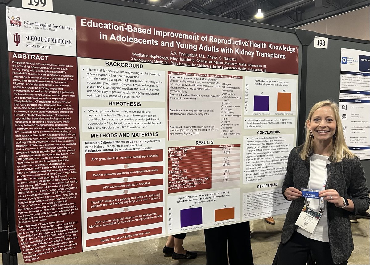 Highlighting some of the other winners from the PCOP ATC Day 2 Poster Walk: "Education-Based Improvement of Reproductive Health Knowledge in Adolescents and Young Adults with Kidney Transplants" from Dr. Allyson Frederick et al