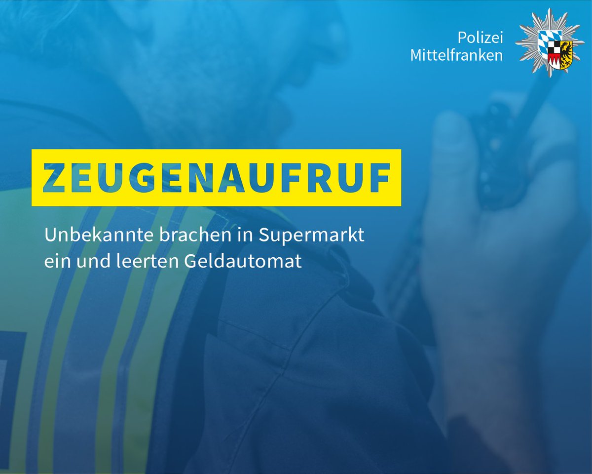 PolizeiMFR's tweet photo. In der Nacht von Samstag (01.06.2024) auf Sonntag (02.06.2024) brachen Unbekannte in einen Verbrauchermarkt in #Neuendettelsau (Lkrs. Ansbach) ein und gingen dort einen Geldautomaten an. Die #Kriminalpolizei ermittelt und bittet um #Zeugenhinweise.

https://t.co/mvl0INkhya https://t.co/ivQK8owjYM