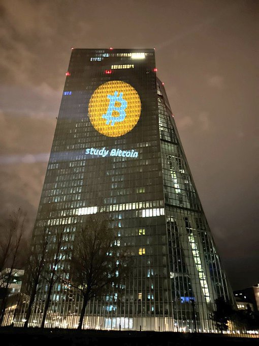 The #bitcoin logo on <a href="/ecb/">European Central Bank</a> building.

This image makes me happy.