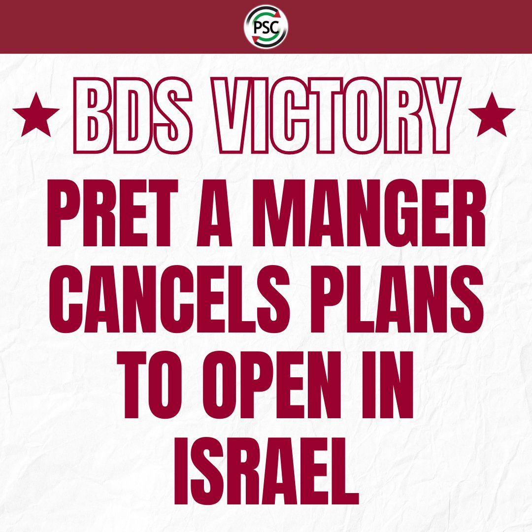 🚨BDS VICTORY - Coffee shop chain Pret has pulled out of its planned investment in Israel, with media sources citing the threat of a major boycott campaign by Palestine solidarity activists. (1/6)

#BDS #FreePalestine