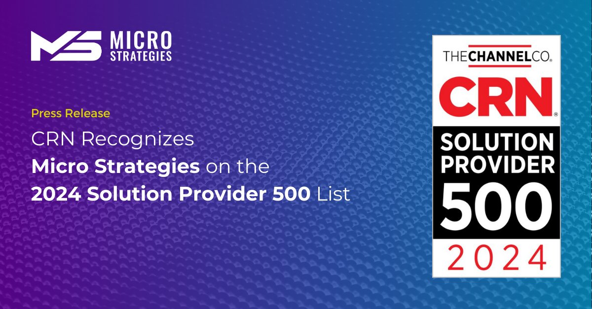 We've earned a spot on <a href="/CRN/">CRN</a>'s 2024 Top 500 Solution Providers List, demonstrating our commitment to delivering innovative tech solutions, simplifying complex technology for clients and driving impactful business outcomes. #CRNTop500 #TechLeadership bit.ly/3KsMn9h