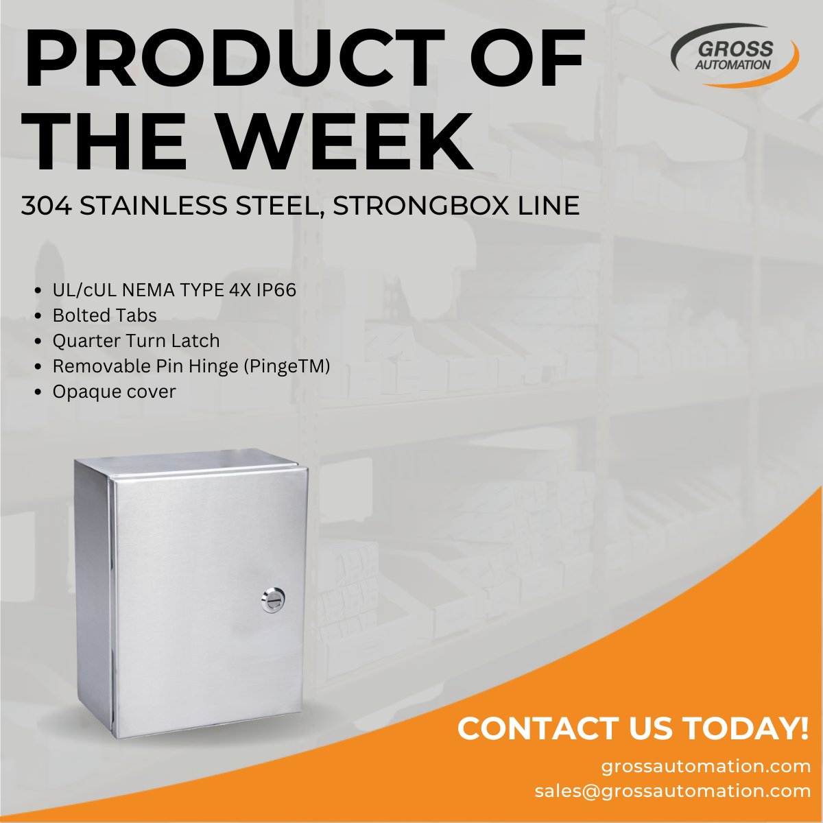 Product of the Week: Integra Enclosures Strongbox 304 Stainless Steel Enclosure
Contact us to learn more! To request a quote, visit grossautomation.com/products?manuf…, email us at sales@grossautomation.com, or give us a call +1 262-252–1600.