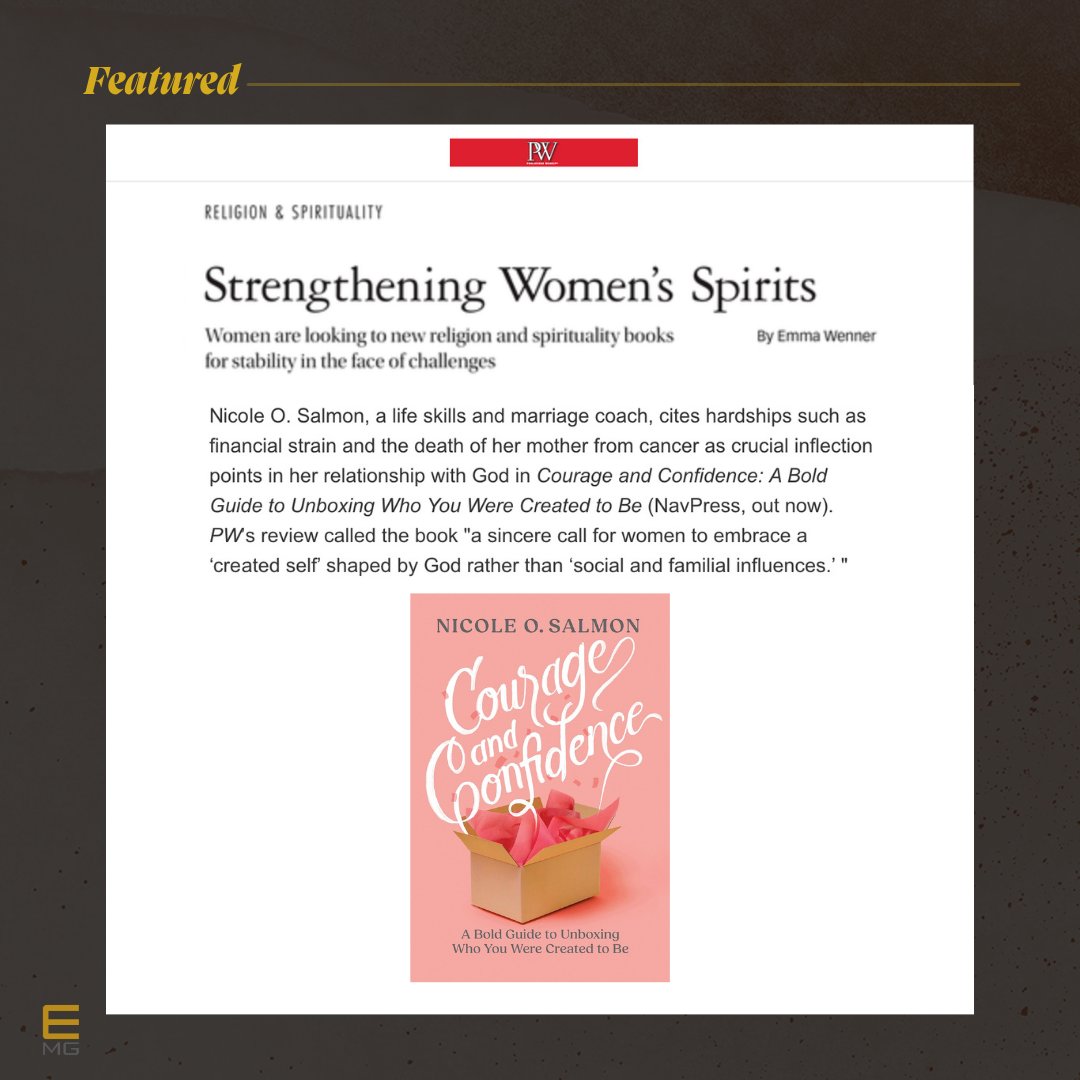 #emgauthor @NicoleOSalmon was featured in the June 3 issue of Publishers Weekly, in an article by Emma Wenner titled "Strengthening Women's Spirits."

Congratulations, Nicole!